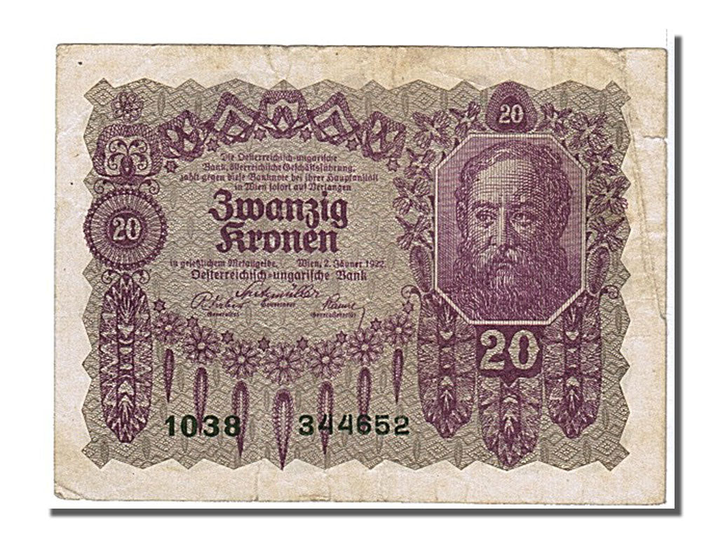 Banknot,
Austria,
20 koron
