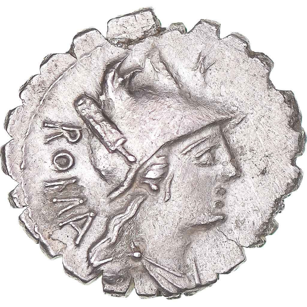 Moneta,
C. Poblicius Q.f.,
Denar Serratus