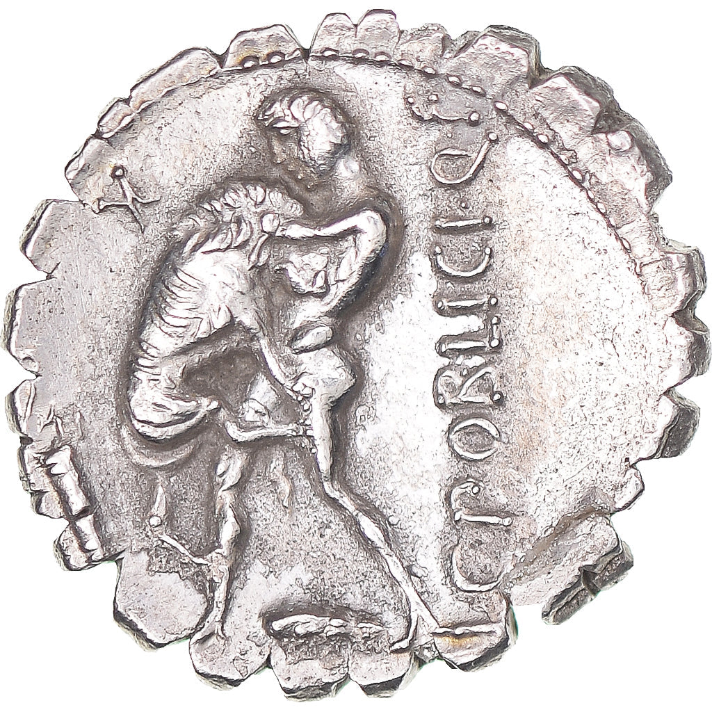Moneta,
C. Poblicius Q.f.,
Denar Serratus