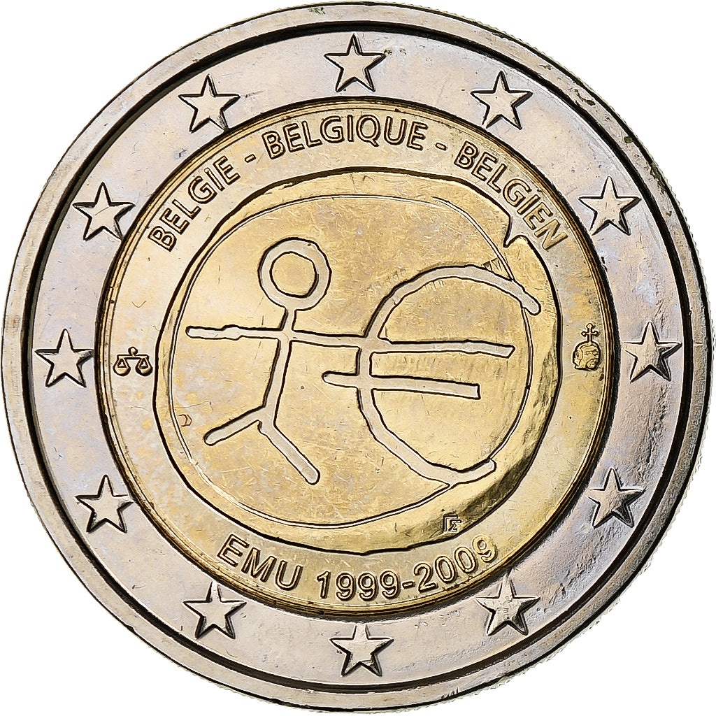 Belgia,
2 euro,
10. Jahrestag von EMU