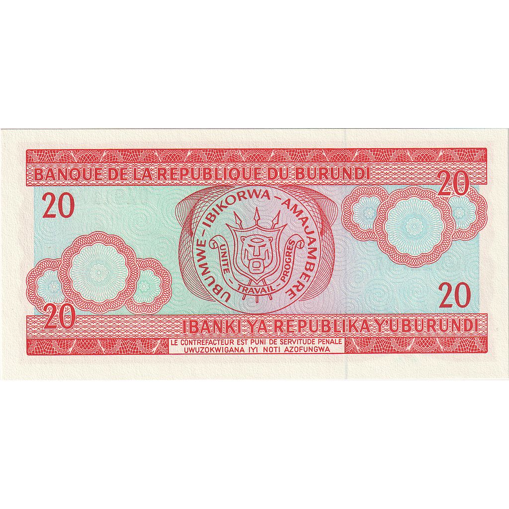 Banknot,
Burundi,
20 franków