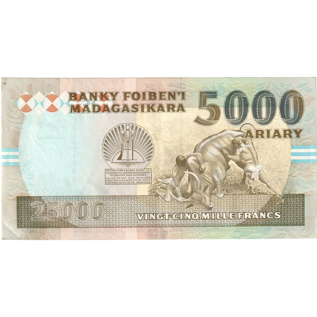Madagaskar,
25,
000 franków = 5000 ariarów