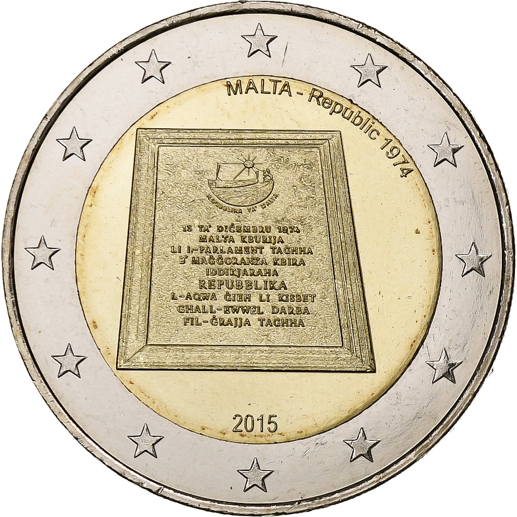 Malta,
2 euro,
Republika Malty 1974
