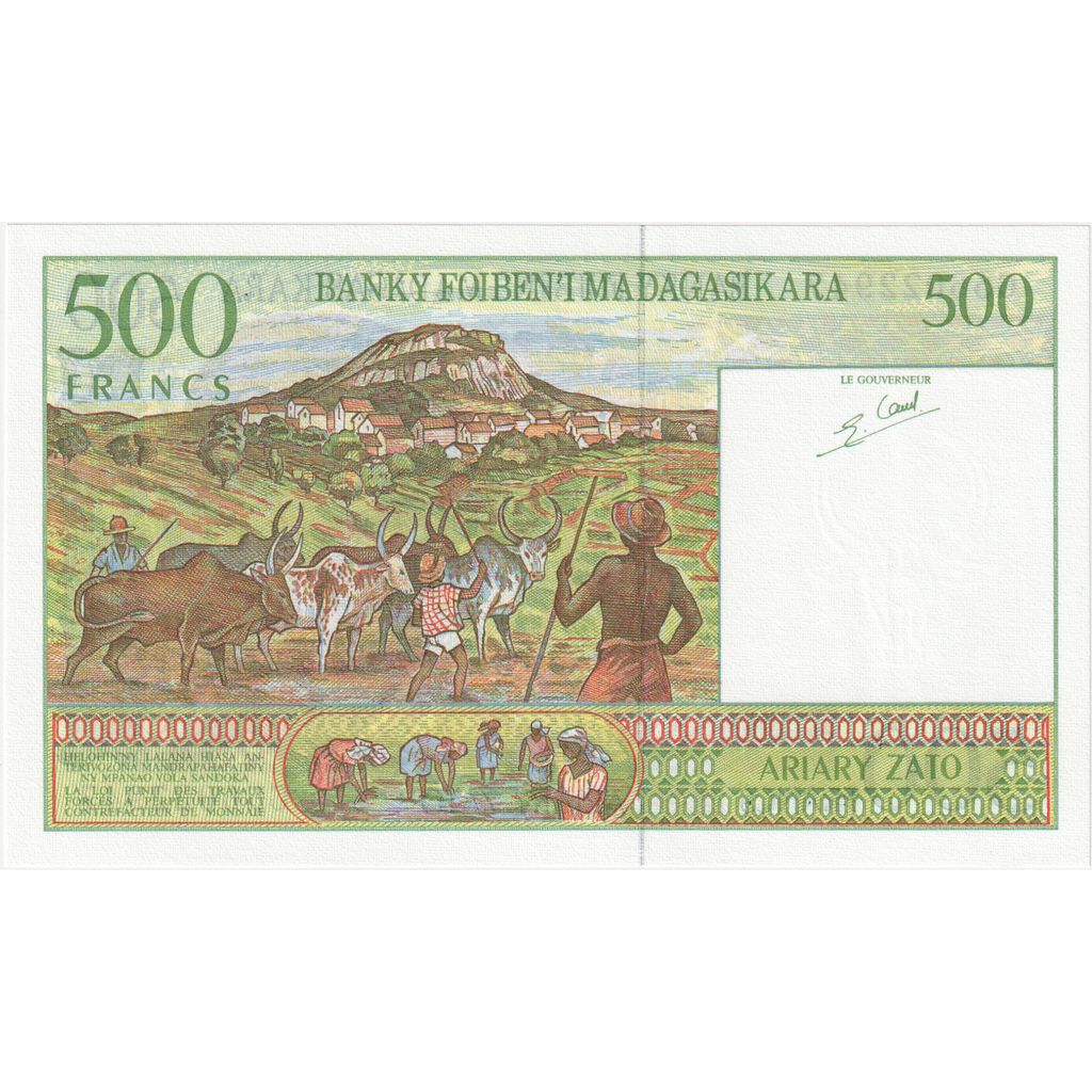 Madagaskar,
500 franków = 100 ariarów,
UNC(65-70)