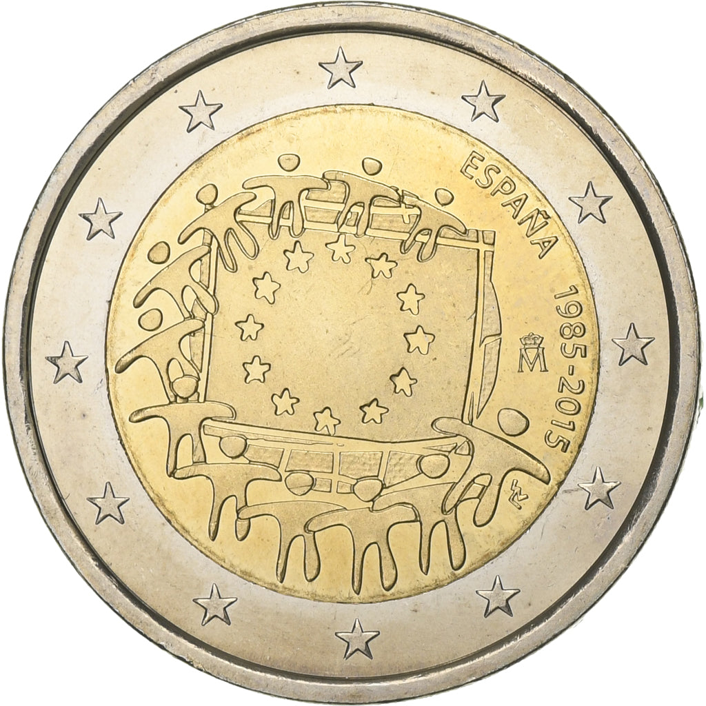 Hiszpan,
2 euro,
30 Jahre alternatyw. Drapeau Europeen