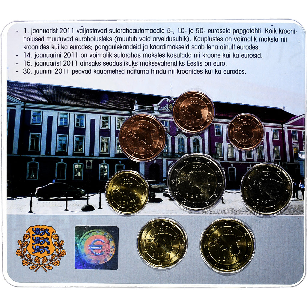 Estland,
Setze 1 ct. - 2 euro,
Münzkaarte.FDC