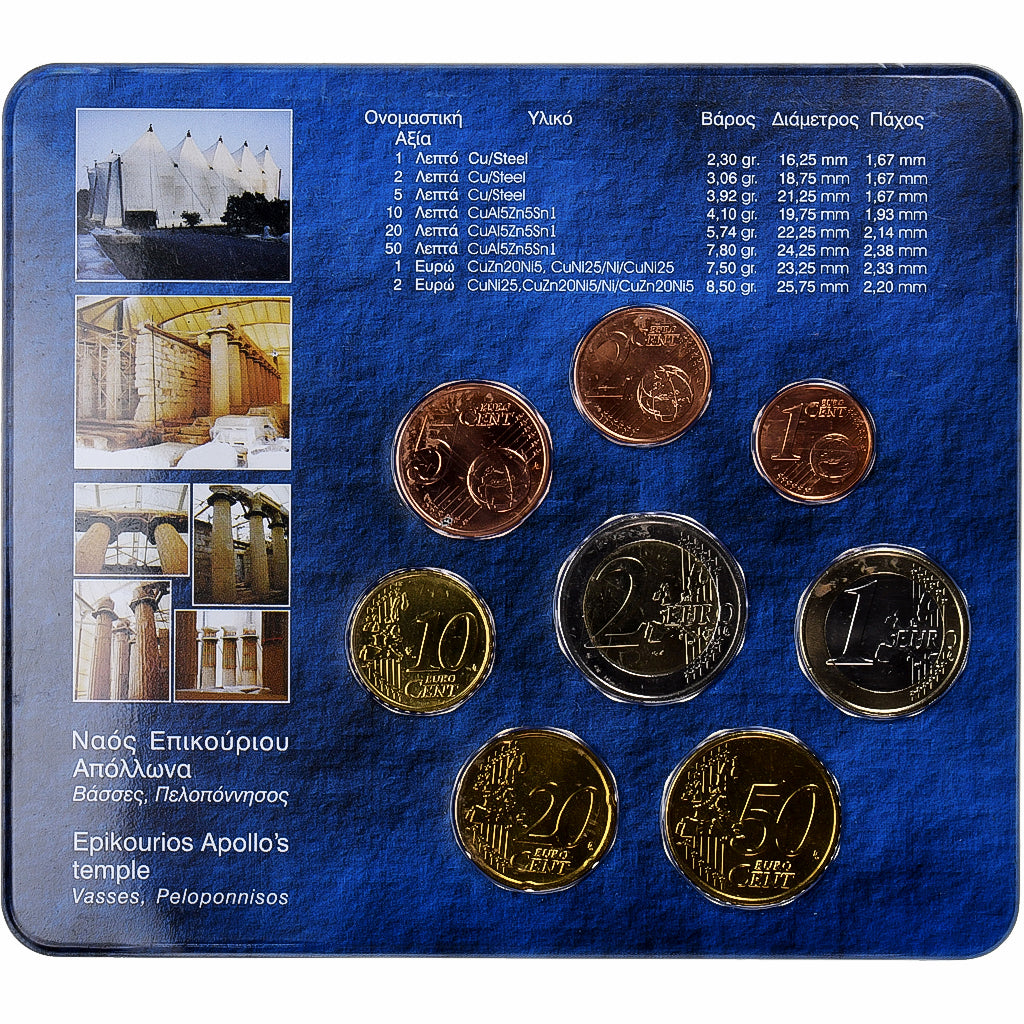 Griechenland,
Setze 1 ct. - 2 euro,
Münzkaarta. BU