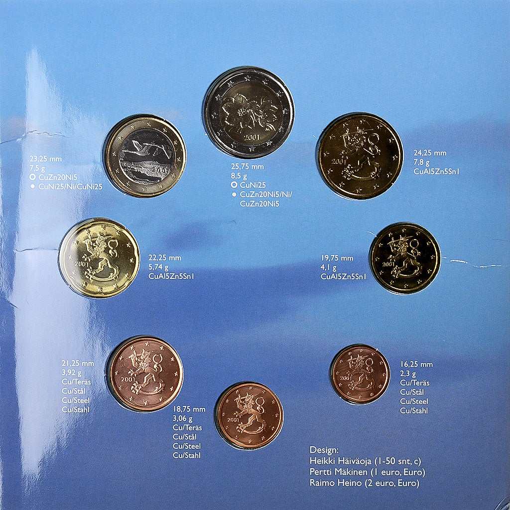 Finlandia,
Setze 1 ct. - 2 euro,
2001