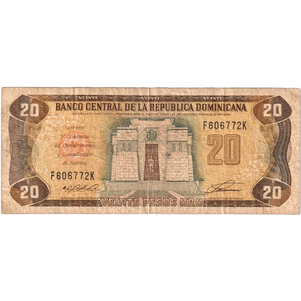 Dominikana,
20 peso Oro,
1990