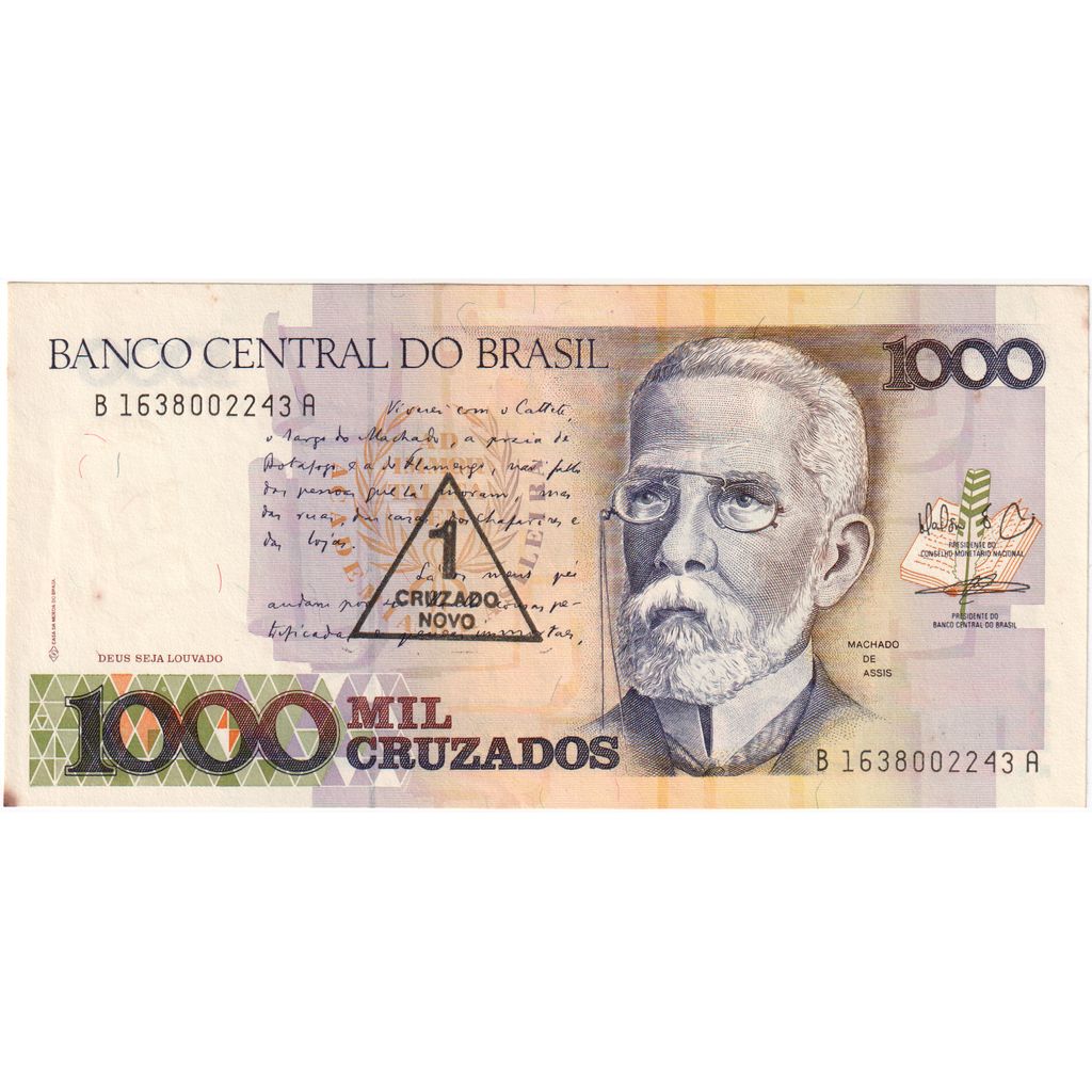 Brazylia,
1 Cruzado Novo na 1000 Cruzados,
WF(40-45)