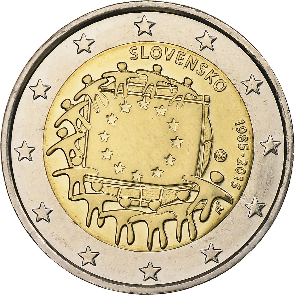 Słowak,
2 euro,
30 Jahre vor dem Drapeau de l'UE