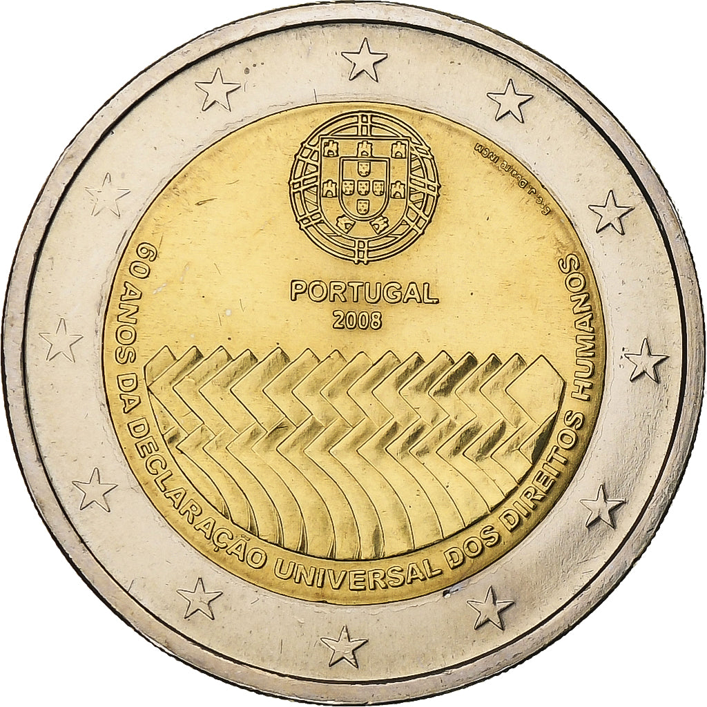 Portugalia,
2 euro,
60 Jahre nach der Erklärung der allgemeinen Menschenrechte des Menschen