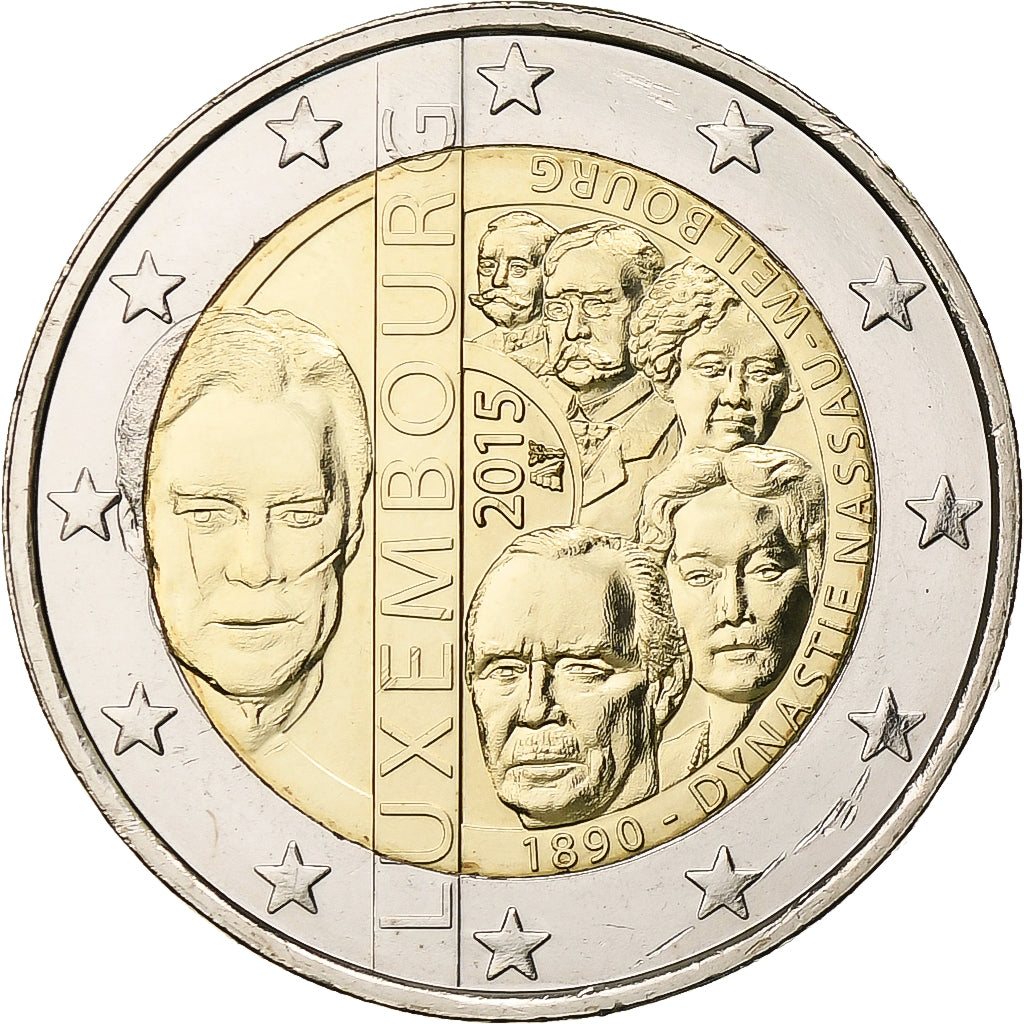 Luksemburg,
2 euro,
Dom Nassau-Weilburg