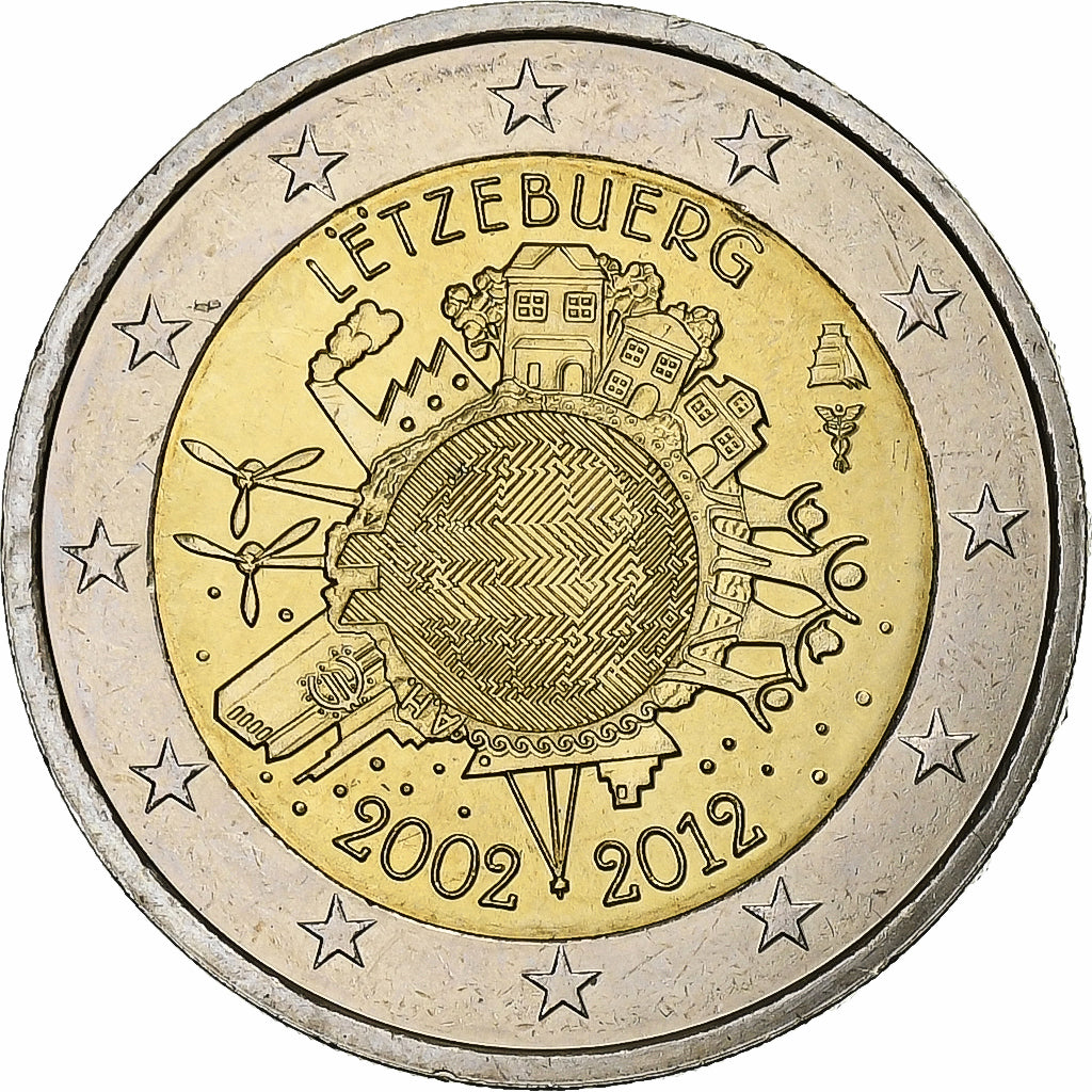 Luksemburg,
2 euro,
10 Jahre Euro-Bargeld
