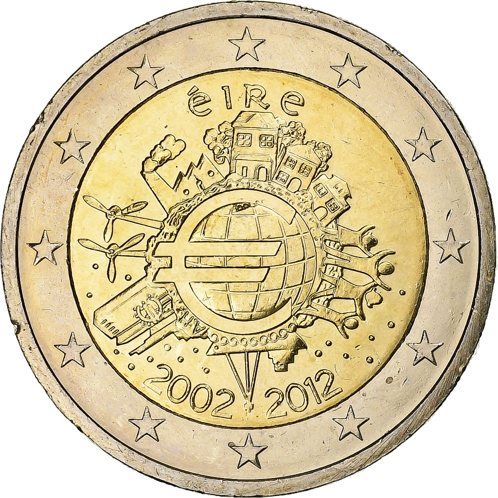 Irlandia,
2 euro,
10 Jahre Euro-Bargeld