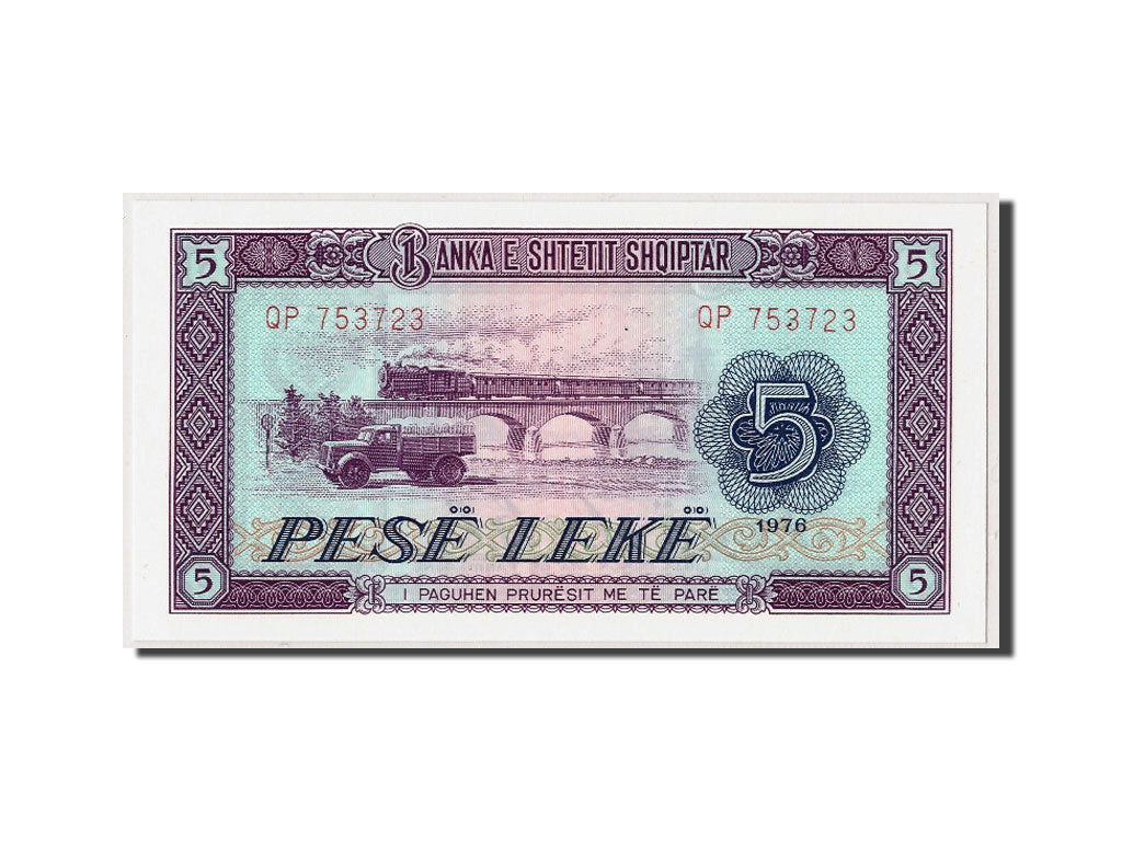 Banknot,
Albania,
5 Leków