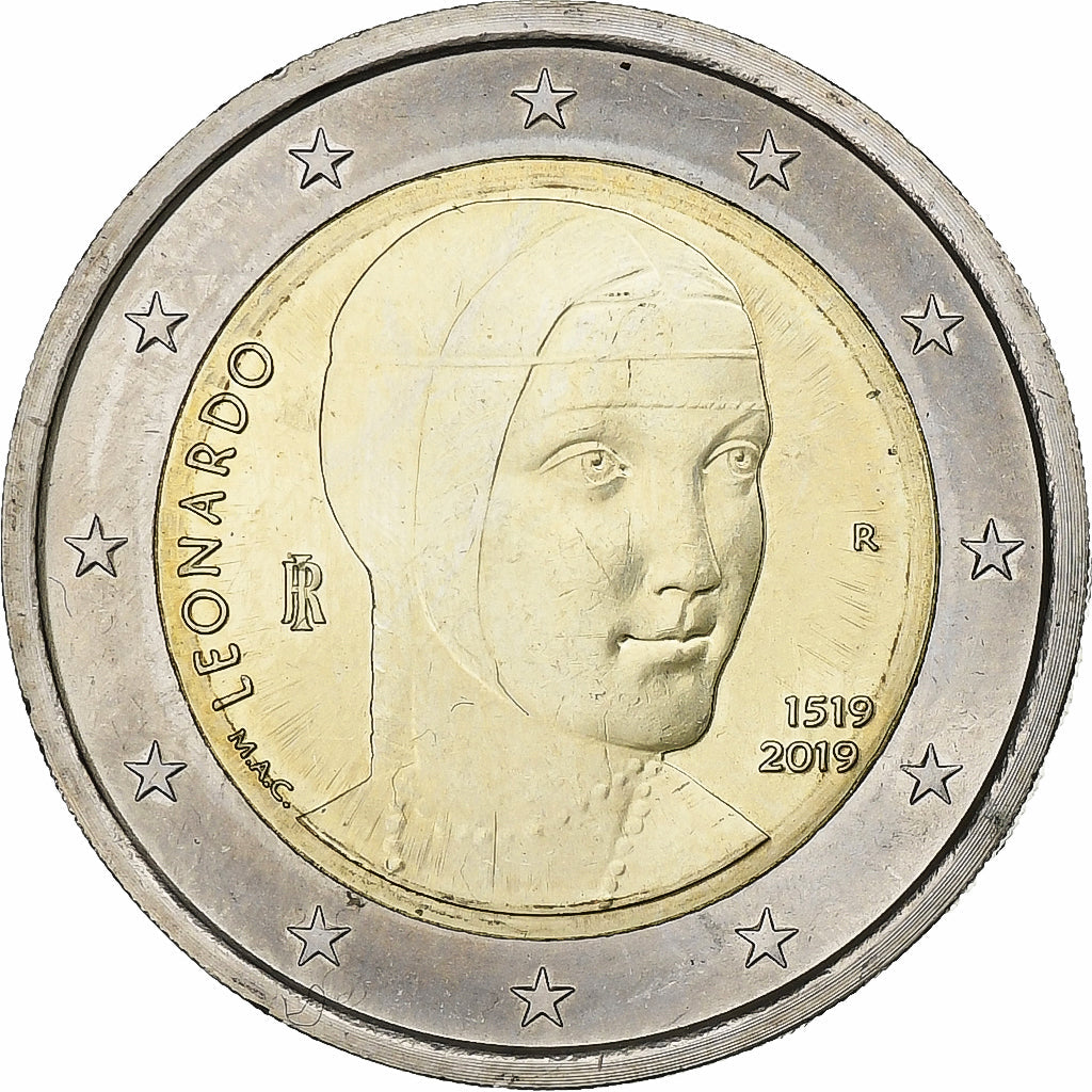 włoski,
2 euro,
Leonarda da Vinci