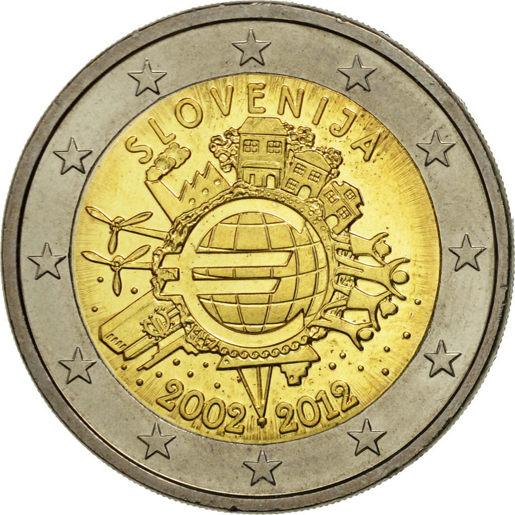 Słowenia,
2 euro,
10 Jahre Euro