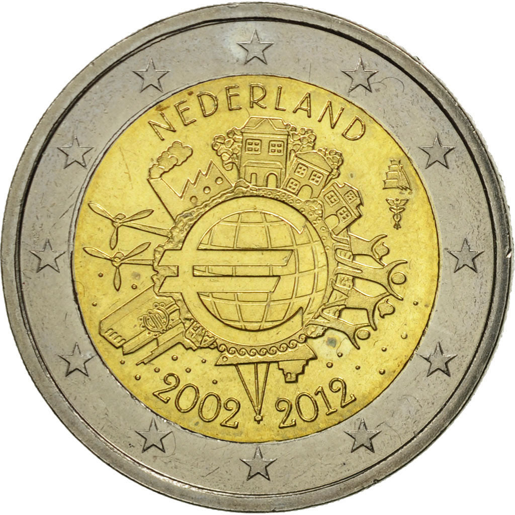 Niederlande,
2 euro,
10 Jahre Euro