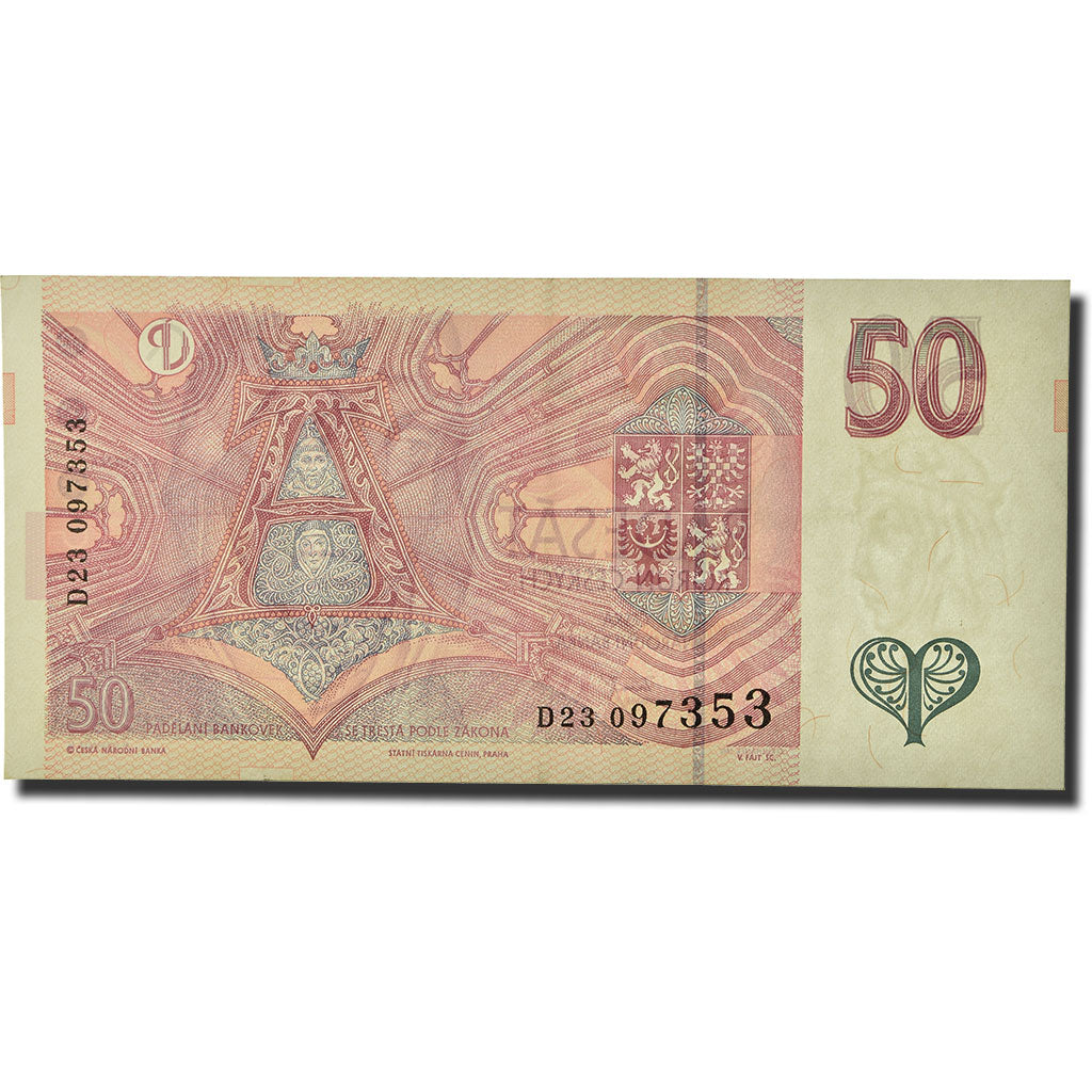 Banknot,
Czechy,
50 koron