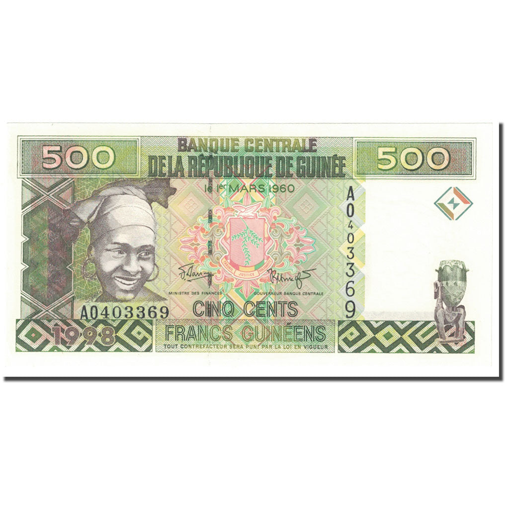 Banknot,
Gwinea,
500 franków