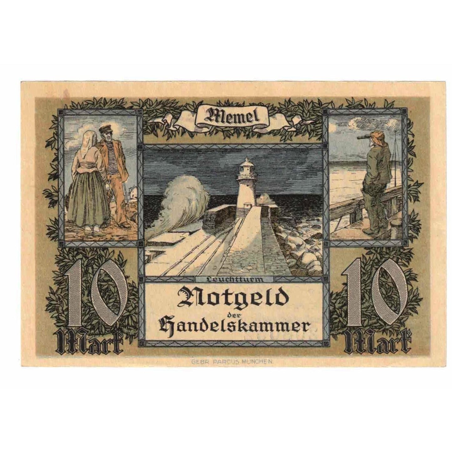 Banknot,
Memel,
10 Marka