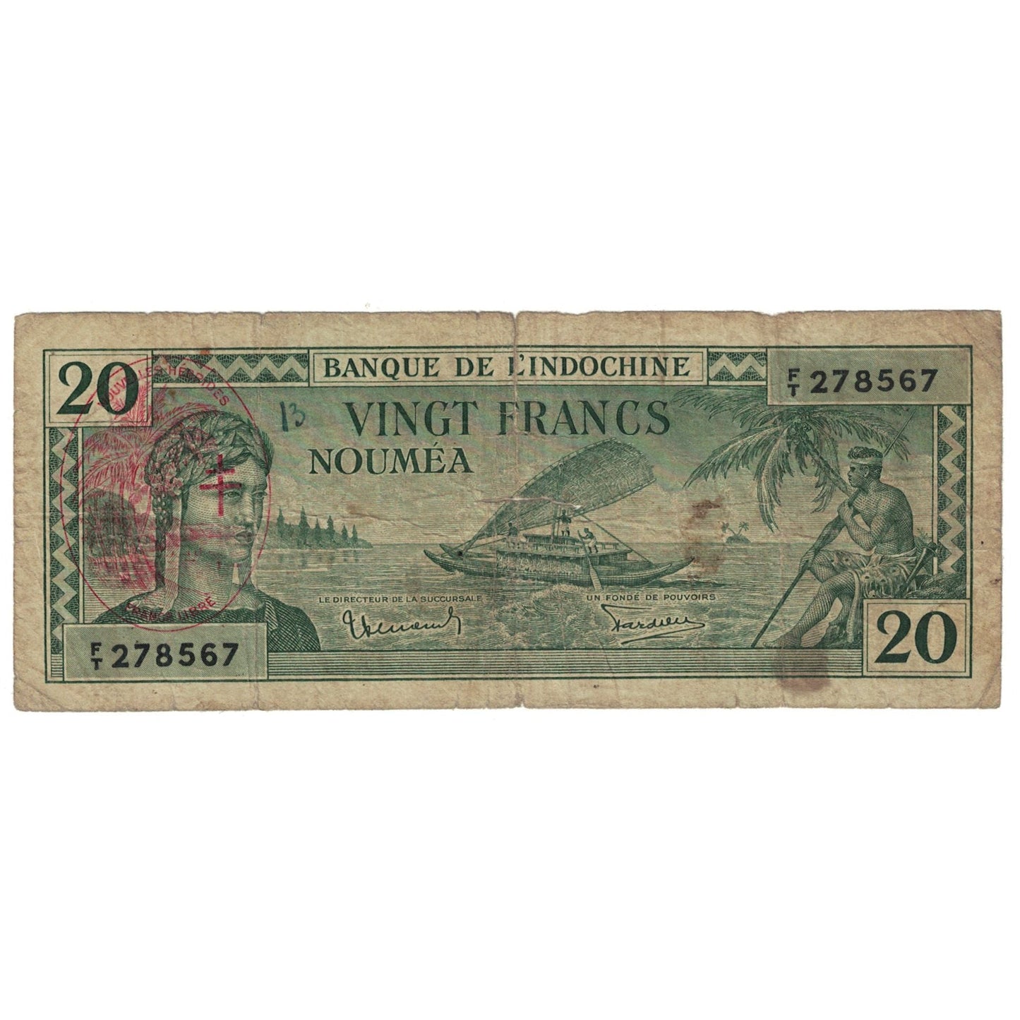 Banknot,
Nowe Hebrydy,
20 franków