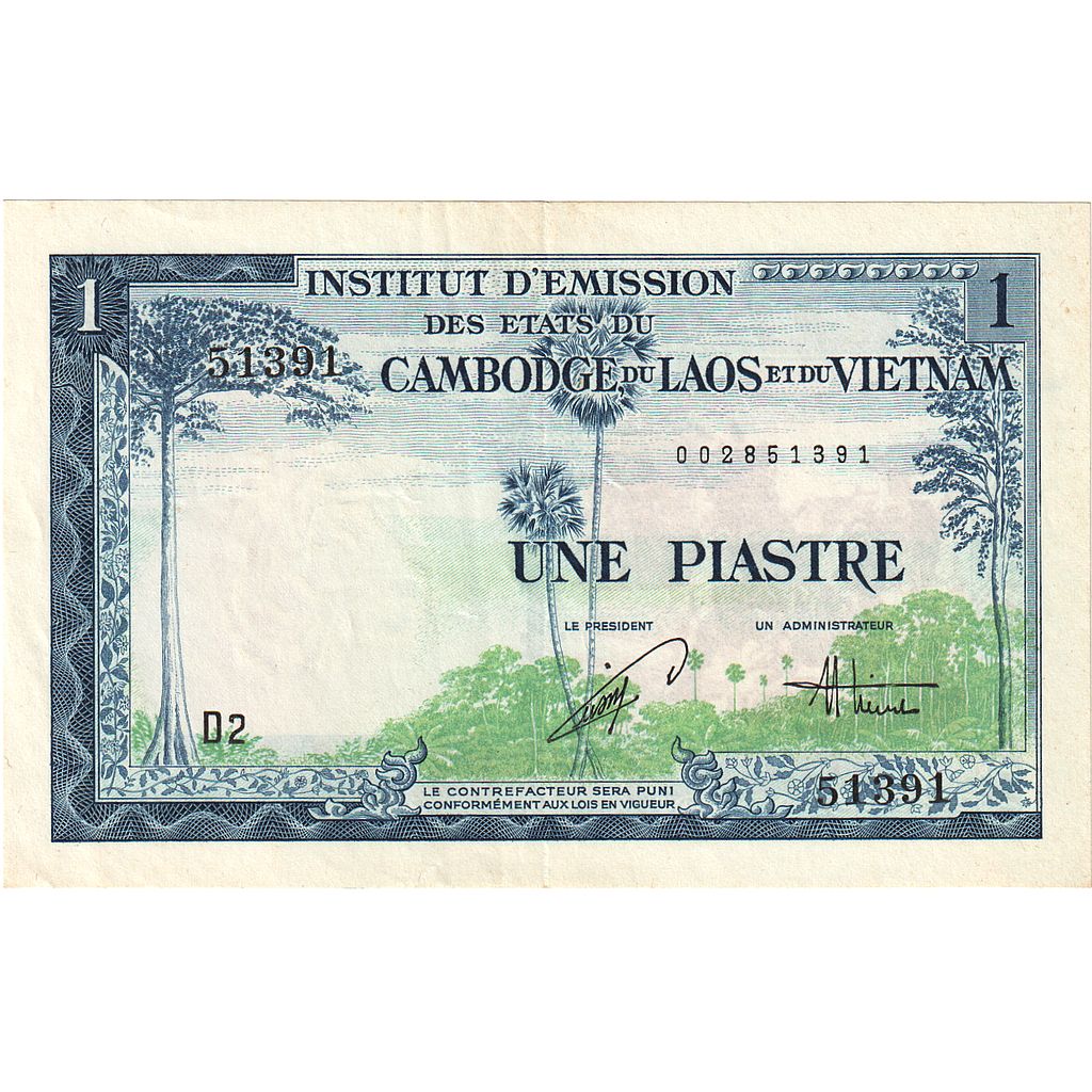Banknot,
INDOCHINA FRANCUSKA,
1 Piastr = 1 Dong