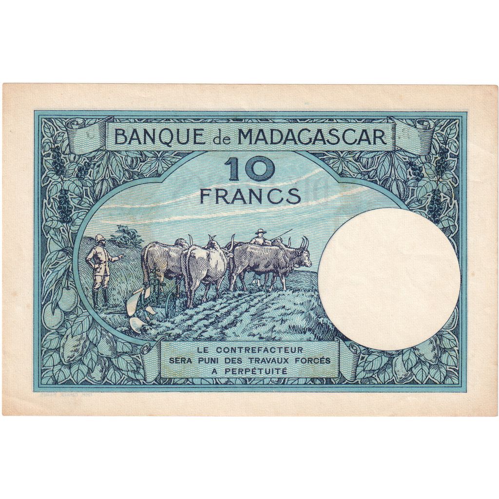 Madagaskar,
10 franków,
Bez daty (1937-47)