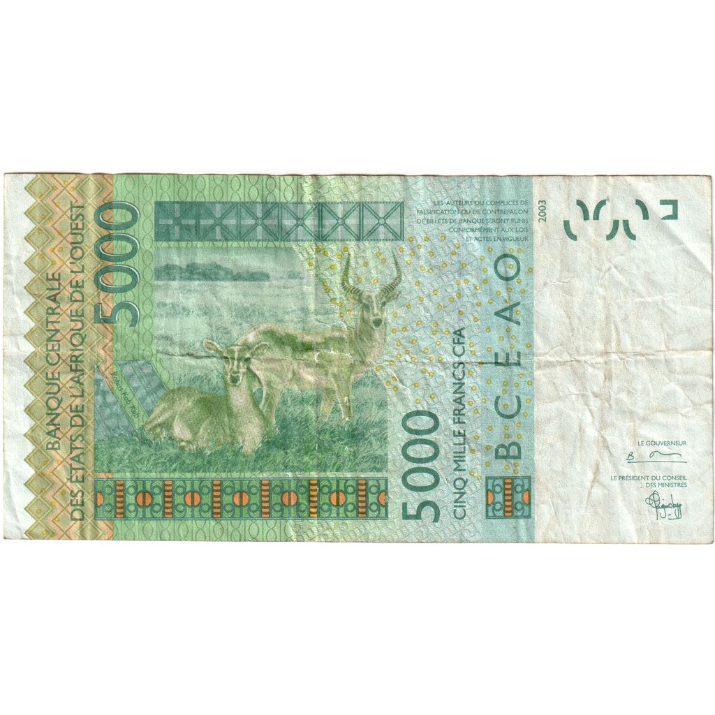 Państwa Afryki Zachodniej,
5000 franków,
VF(20-25)