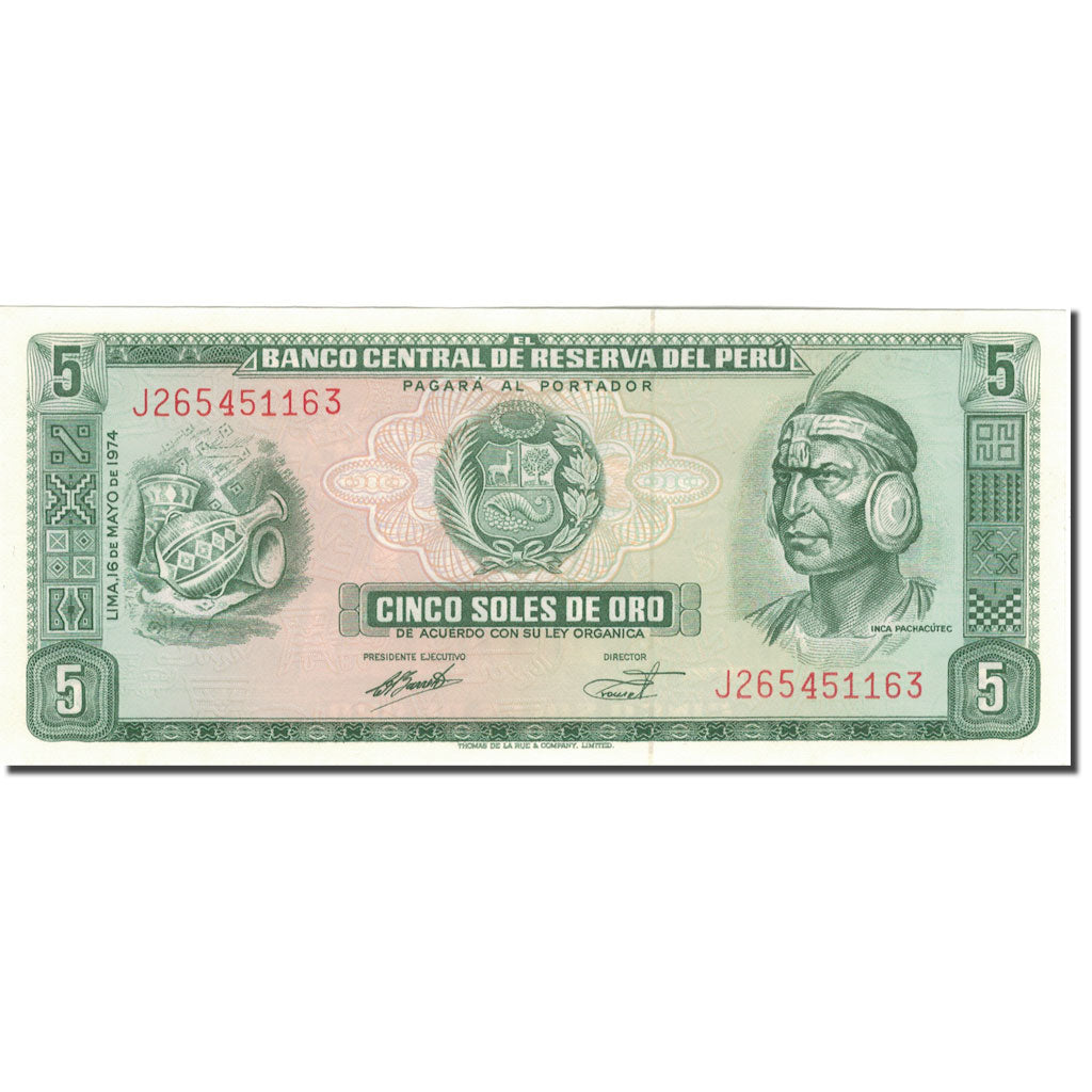 Banknot,
Peru,
5 podeszew De Oro