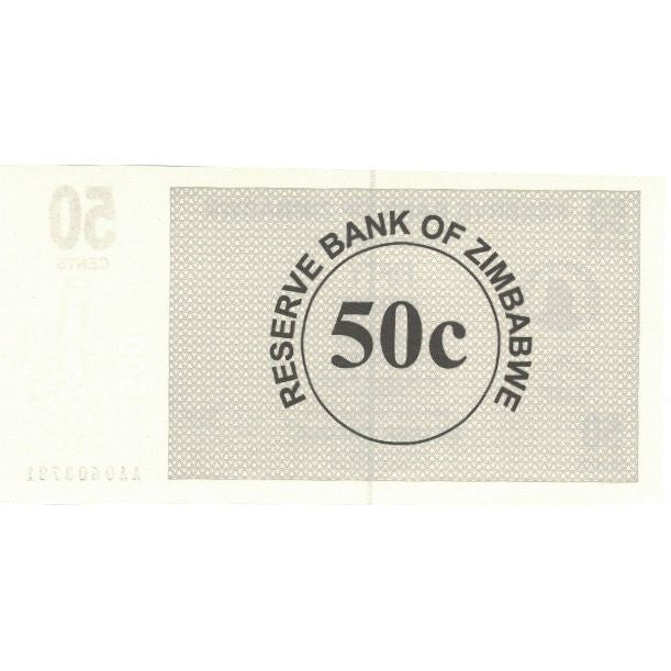 Banknot,
Zimbabwe,
50 centów