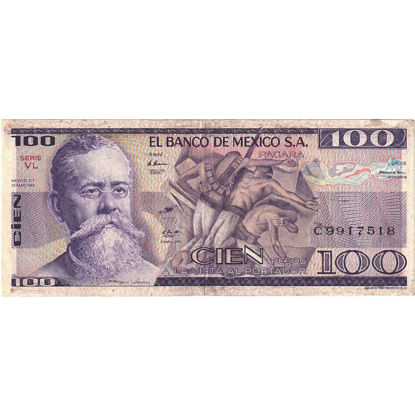 Banknot, 
  
  Meksyk, 
  
  100 peso