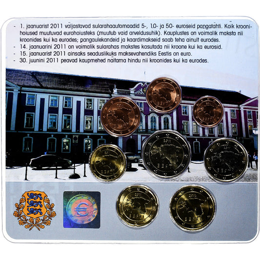 Estland, 
  
  Setze 1 ct. - 2 euro, 
  
  Münzkaarte.FDC
