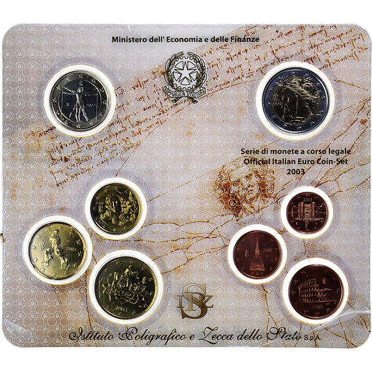 włoski, 
  
  Setze 1 ct. - 2 euro, 
  
  Münzkaarte.FDC