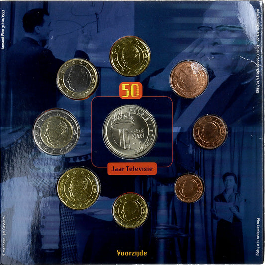 Belgia, 
  
  Setze 1 ct. - 2 Euro + Jeton, 
  
  50 Ans de Télévision