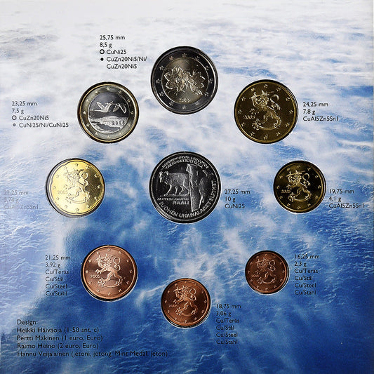 Finlandia, 
  
  Setze 1 ct. - 2 Euro + Jeton, 
  
  Polarfuch