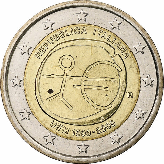 włoski, 
  
  2 euro, 
  
  Unia Gospodarcza i Monetarna