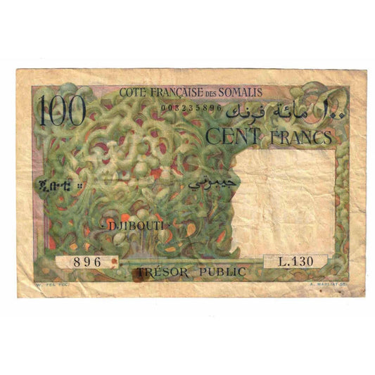 Banknot, 
  
  Somaliland Francuski, 
  
  100 franków