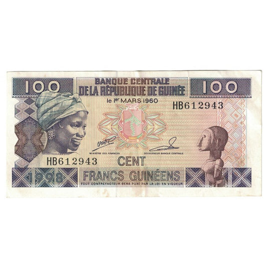 Banknot, 
  
  Gwinea, 
  
  100 franków