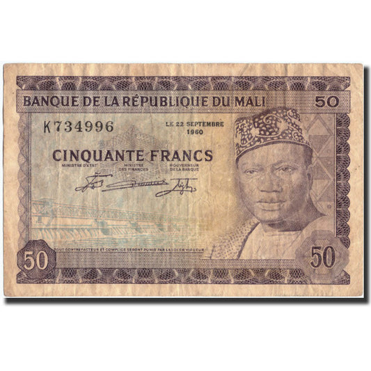 Banknot, 
  
  Mali, 
  
  50 franków