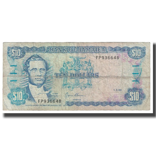 Banknot, 
  
  Jamajka, 
  
  10 dolarów