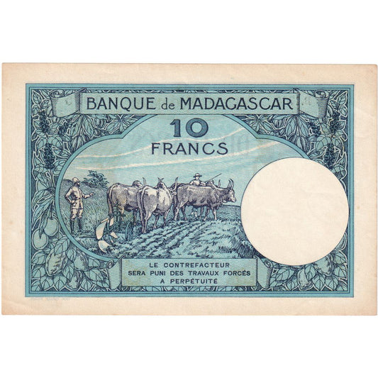 Madagaskar, 
  
  10 franków, 
  
  Bez daty (1937-47)
