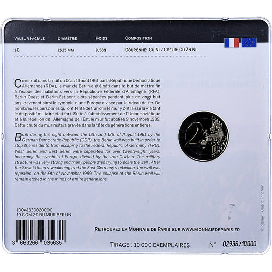 Francja, 
  
  2 euro, 
  
  Upadek berlińskiego Mauera