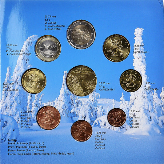 Finlandia, 
  
  Setze 1 ct. - 2 Euro + Medalik, 
  
  Goldwaschen
